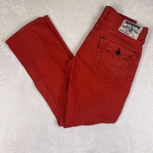 True Religion Other - Y2K True Religion Straight Jeans 34x33 Red Black Denim Pant Distressed Mens Rip